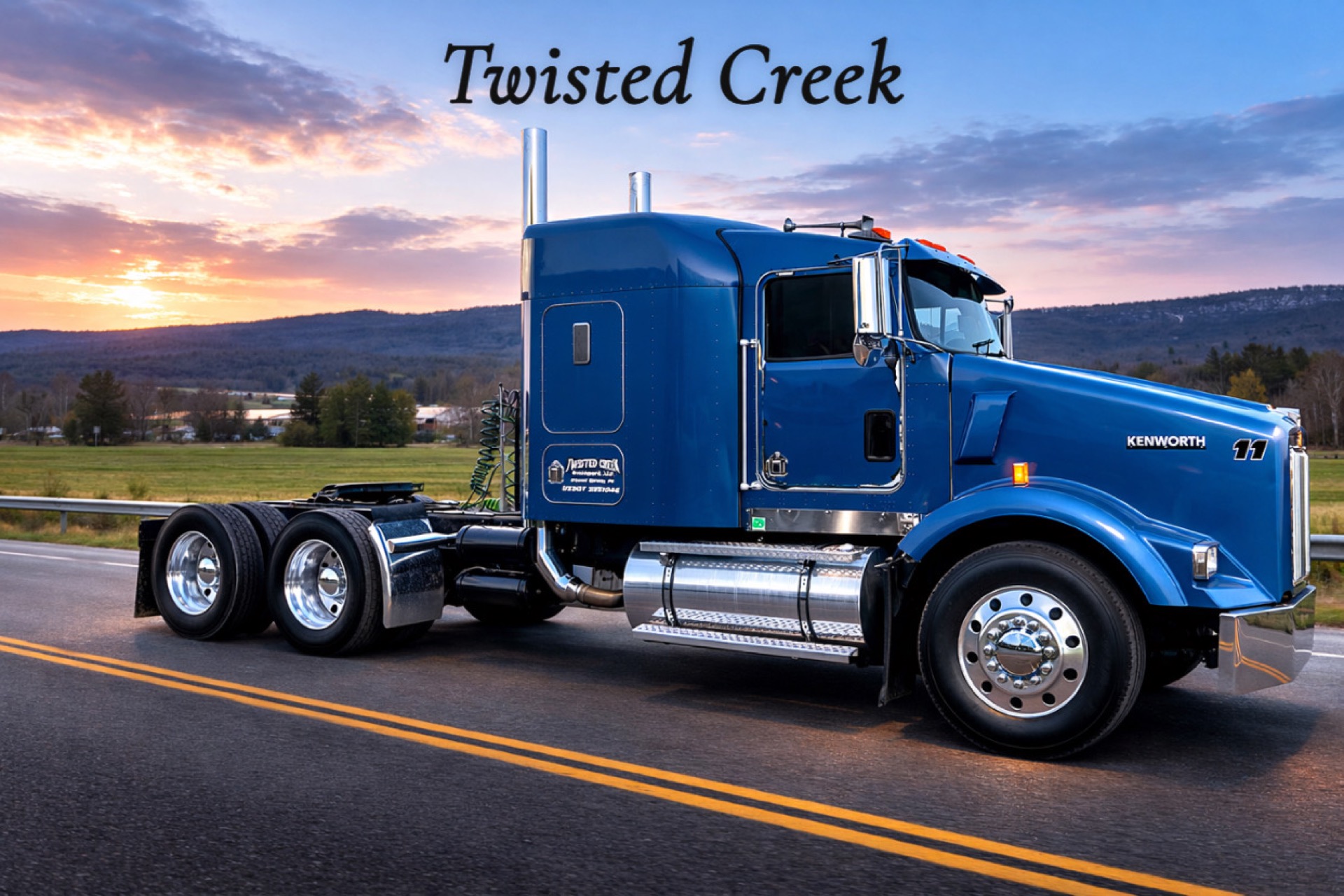 Twisted Creek Transport Kenworth at sunset